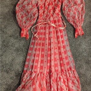 Saks Fifth Avenue Coral and White Sheer Dress